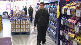 Callum in the Cadbury's outlet store at Clarks Village